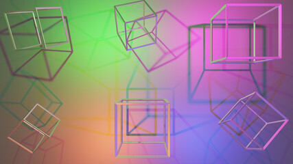 abstract background with wire frame cube against colorful background with copy space