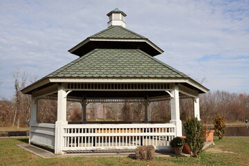 The gazebo in the park is a nice place to sit and relax.
