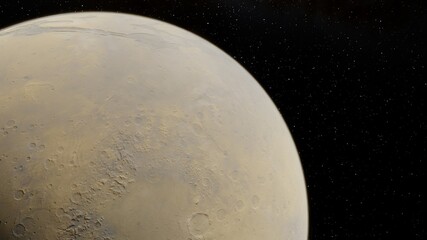 Mars red planet black background, planet Mars in the Starry Sky of Solar System in Space, science fiction illustration 3d render