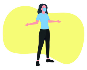 A woman wearing a mask is protest and was confused because she saw something above her