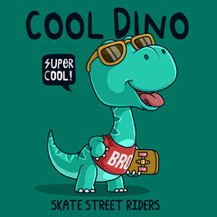 Dinosaur carrying a skateboard. t-shirt design.