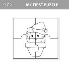 Cute cactus. Children educational game. Cartoon Vector Illustration - Puzzle Activity Game. Coloring book