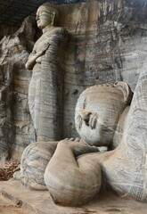 Budhas in the former Cingales Temple of Gal Vihara (Rock Temple), Polonnaruwa, Sri Lanka