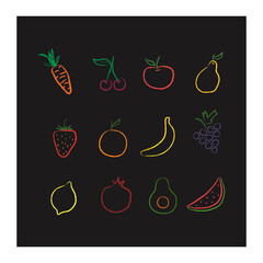fruits and vegetables icons set vector illustration. hand drawn fruit vector icon set