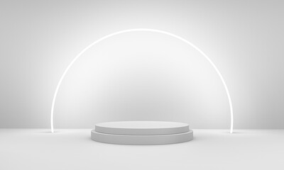 Winner podium on abstract white background for product presentation.