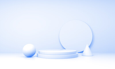 Mock up scene geometry shape podium for product display. Abstract clear blue background.