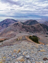 Provo Peak views from top mountain landscape scenes, by Provo, Slide Canyon, Slate Canyon and Rock Canyon, Wasatch Front Rocky Mountain Range, Utah. United States. 