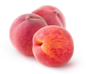 Three fresh peach fruits isolated on white background