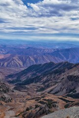 Provo Peak views from top mountain landscape scenes, by Provo, Slide Canyon, Slate Canyon and Rock Canyon, Wasatch Front Rocky Mountain Range, Utah. United States. 
