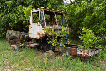 Abandoned radioactive vehicle in village of Chernobyl zone
