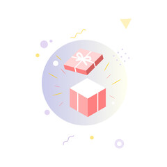 Customers getting reward gift. Happy about discount, cashback, coupon, big sale or voucher promotion. Flat Isometric vector illustration for sale, loyalty program, bonus, promotion concept.