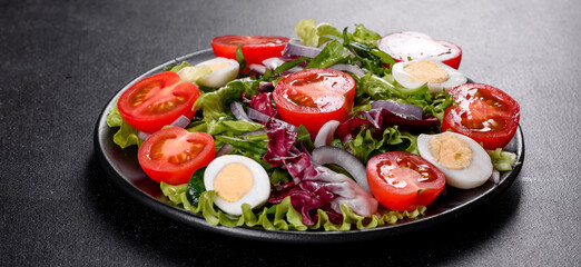 Fresh delicious vegitarian salad of chopped vegetables on a plate