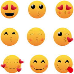 Love collection of vector beauty smilies isolated on white background.