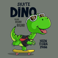 Cool dinosaur playing skateboard. t-shirt design.