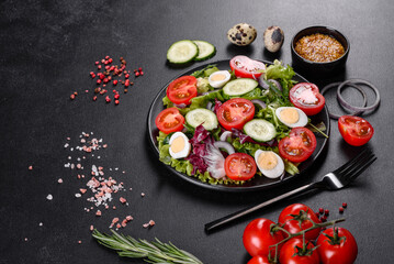 Fresh delicious vegitarian salad of chopped vegetables on a plate