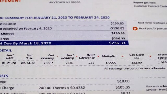 Communal payments. Gas statement account sheet close-up