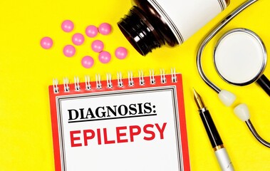 Epilepsy. Text label of the diagnosis. Chronic neurological disease of the brain. Medication...