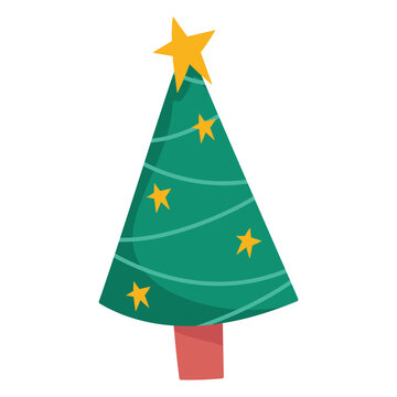 merry christmas tree with stars decoration and celebration icon