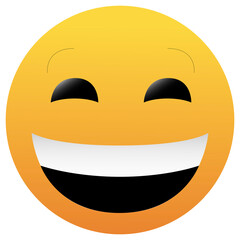 Happy emoticon with open mouth and smiling eyes isolated on white background