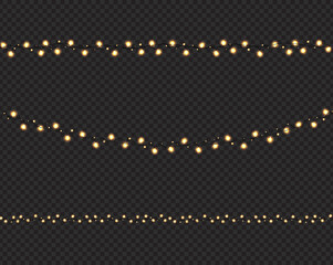 Garland With Light Bulbs Transparent Background With Gradient Mesh, Vector Illustration