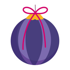 merry christmas purple ball with bow decoration and celebration icon