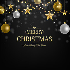 Xmas Postcard With Golden Stars With Gradient Mesh, Vector Illustration