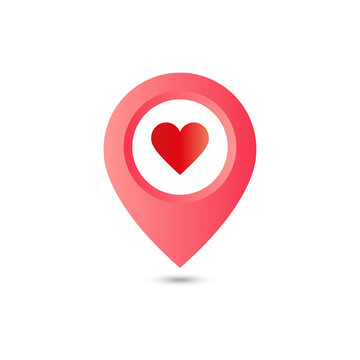 Pink Map Pointer With Red Heart Icon.