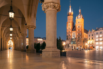 Krakow attractions in market square in the evening. Symbol of Krakow, Poland Europe. - 396000787