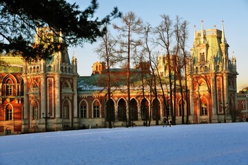 View of the Grand Palace in Tsaritsyno park in Moscow. Popular landmark.