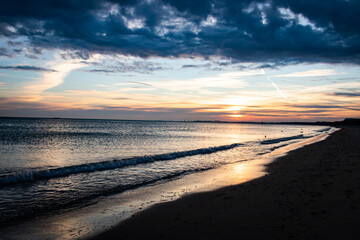 beautiful, mystical sunrise over the calm sea