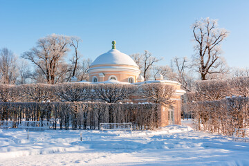 Lower Bathhouse in Catherine park in winter, Tsarskoe Selo, St. Petersburg, Russia