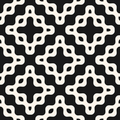Vector abstract seamless pattern with curved shapes, wavy lines. Stylish monochrome geometric background texture. Modern black and white ornament. Simple repeat design for decor, print, textile, wrap