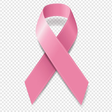 Realistic Pink Ribbon Symbol Of Breast Cancer Awareness Transparent Background With Gradient Mesh, Vector Illustration