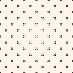Fototapeta premium Vector geometric floral ornament. Simple monochrome seamless pattern. Ornamental texture with small flower shapes, tiny crosses. Black and white abstract background. Subtle minimal repeated design