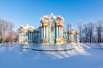 Hermitage pavilion in Catherine park in winter, Tsarskoe Selo, St. Petersburg, Russia