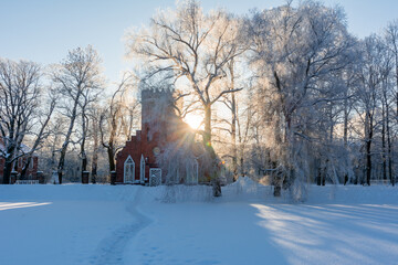 Admiralty buildings in winter in Catherine park, Tsarskoe Selo, St. Petersburg, Russia
