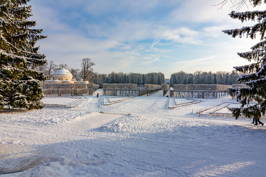 Catherine park landscape in winter, Tsarskoe Selo (Pushkin), St. Petersburg, Russia