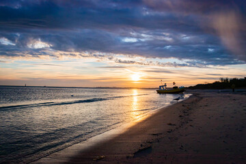 beautiful, mystical sunrise over the calm sea