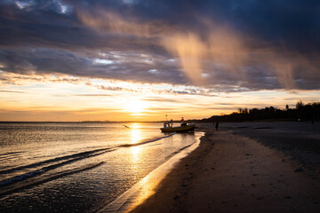 beautiful, mystical sunrise over the calm sea