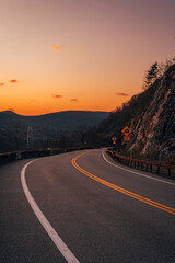 Route 202 at sunset, near the Bear Mountain Bridge, in Peekskill, New York