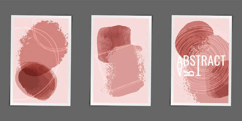 Abstract art pink background pastel watercolor elements. ฺBrush stroke texture concept poster, banner, card, flyer design. Wallpaper pattern modern decoration with vector hand drawn geometric frame.