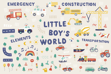 Little boy hand-drawn cute colorful bundle map creator