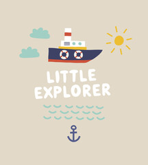Little explorer hand-drawn cute colorful print poster