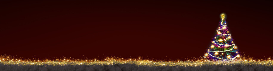 Christmas background with bright lights and white snow.