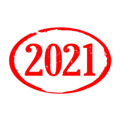 Red rubber stamp and text 2021. Vector Illustration and banner.