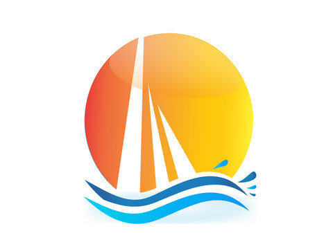 Boat sun and waves logo vector