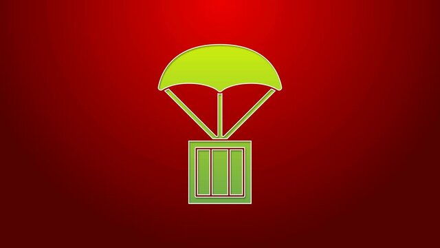 Green line Airdrop box icon isolated on red background. 4K Video motion graphic animation