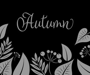 Black and gray luxury autumn leave pattern vector illustration. Web and print design projects