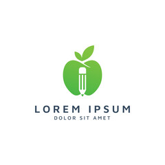 apple and pencil negative space logo design