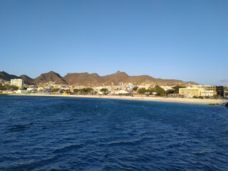 Naklejka premium Mindelo city beach on island Sao Vicente, Cabo Verde